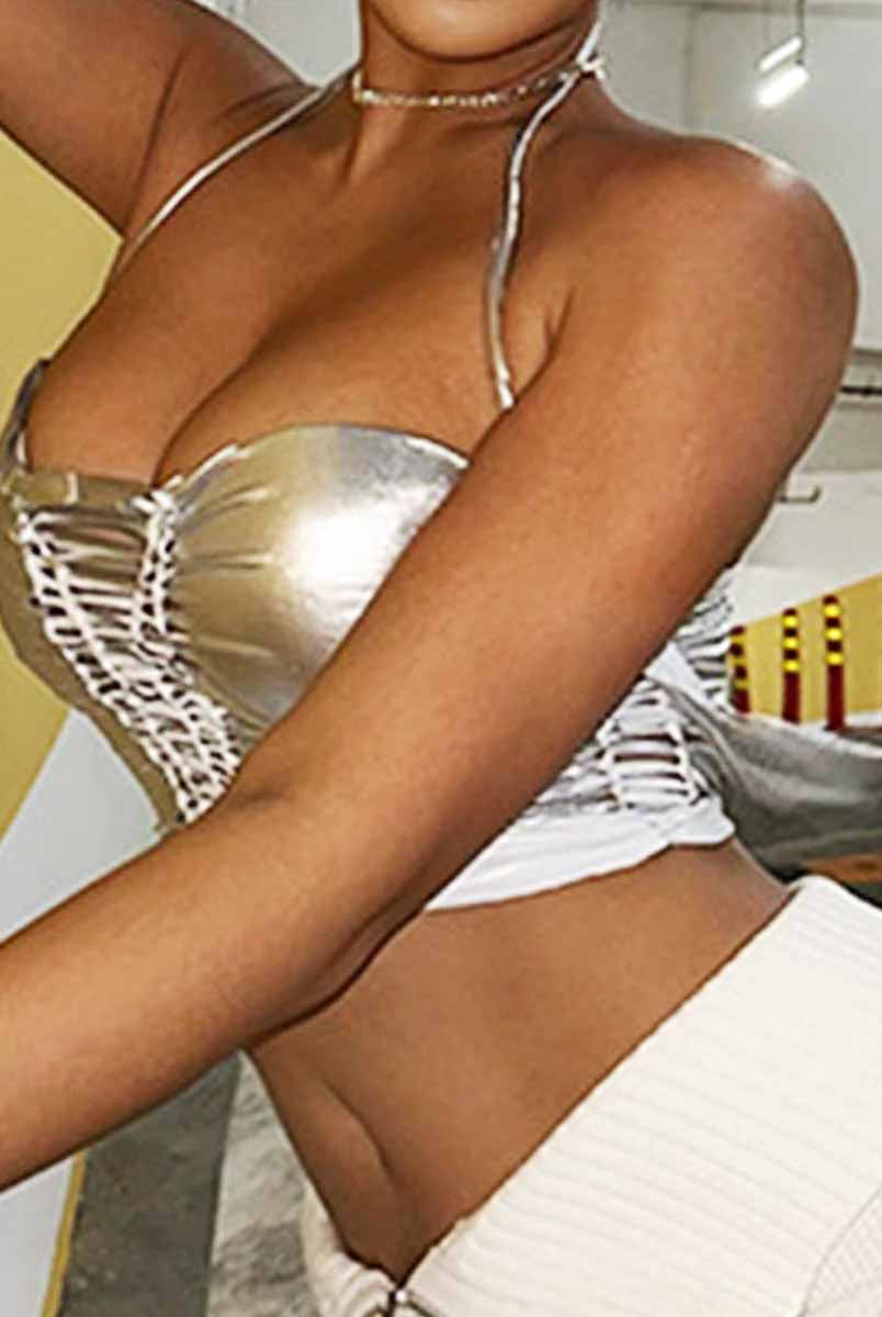 Silver Cut-Out Reflective Tank Top