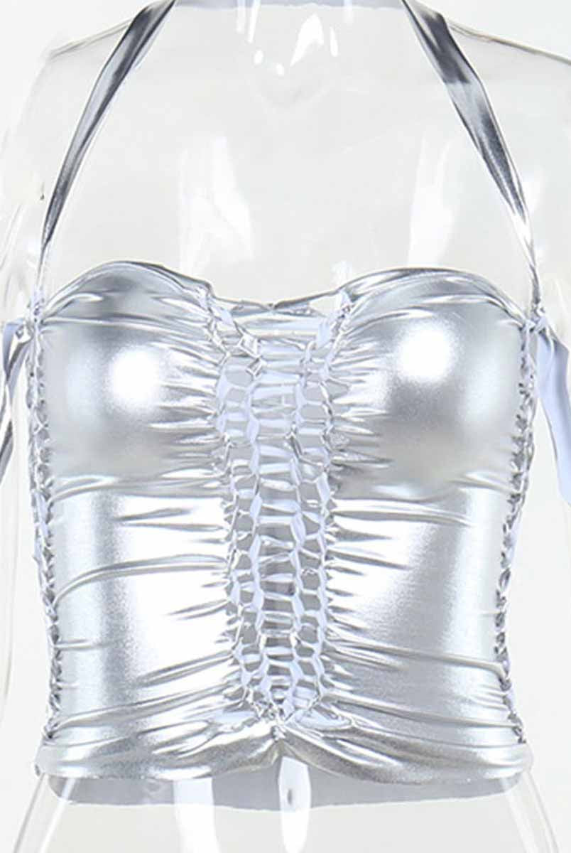 Silver Openwork Reflective Tank Top