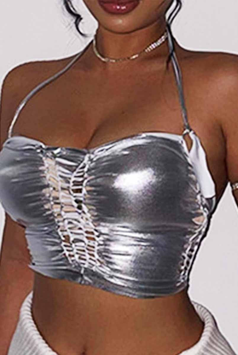 Silver Sheer Reflective Sleeveless Top