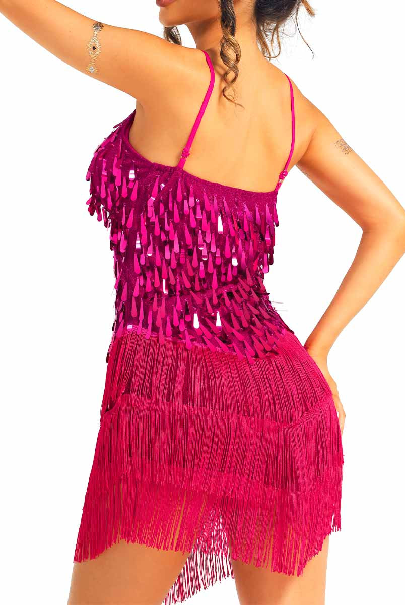 bright pink sparkly tassel dress