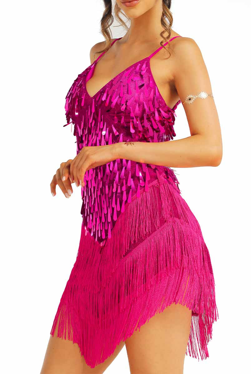 mini bright pink sparkly fringe dress