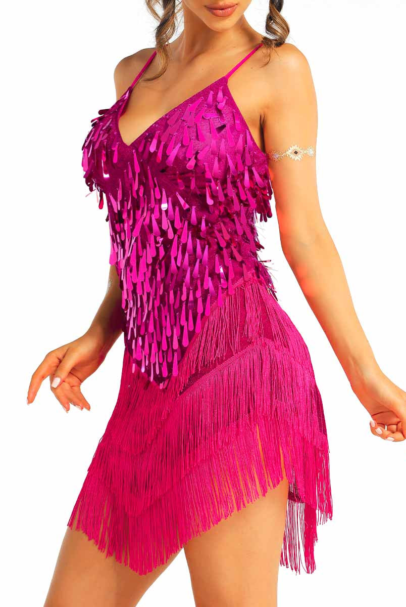 mini bright pink sparkly tassel dress
