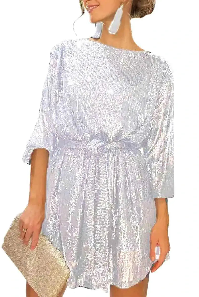 long sleeve white sequin dress