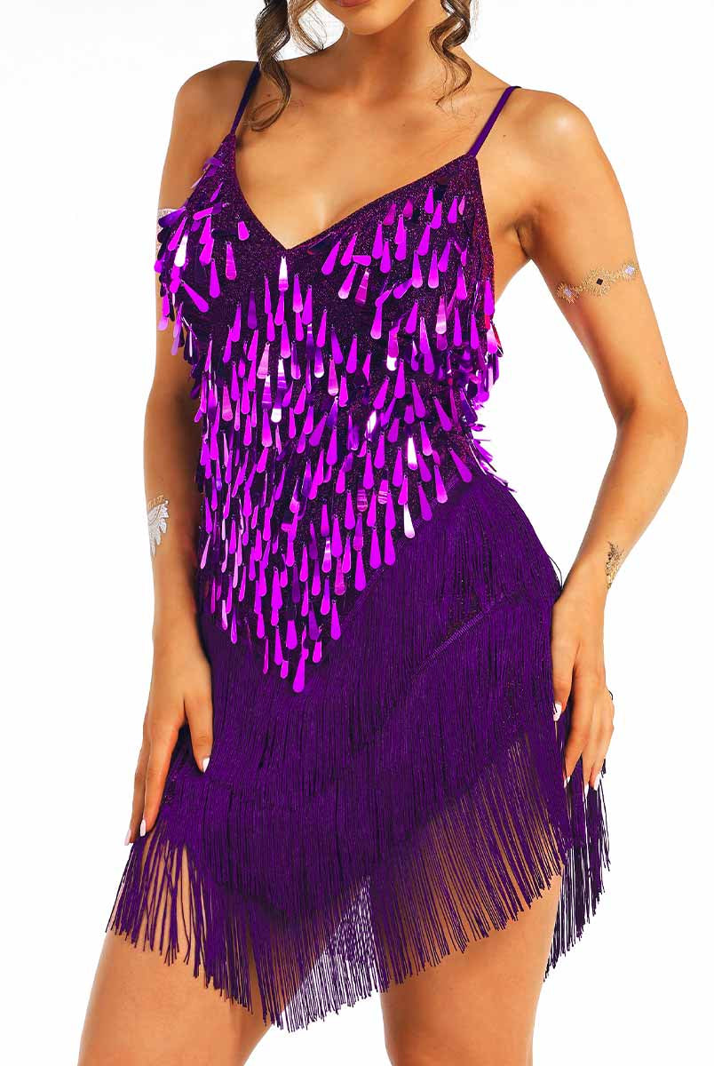 Purple Sequin Fringe Dress