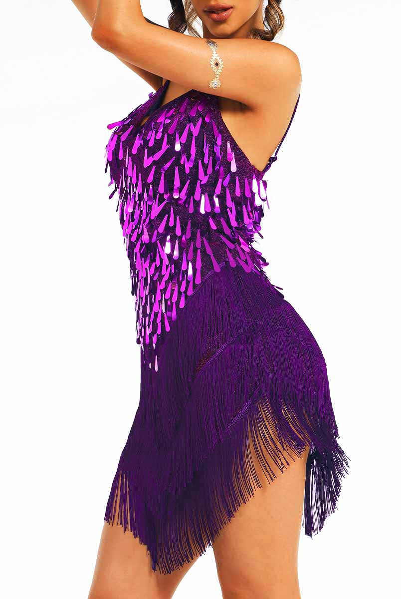 Purple Sequin Tassel Dress