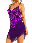Purple Sequin Fringe Slip Dress