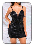 black glitter v neck dress