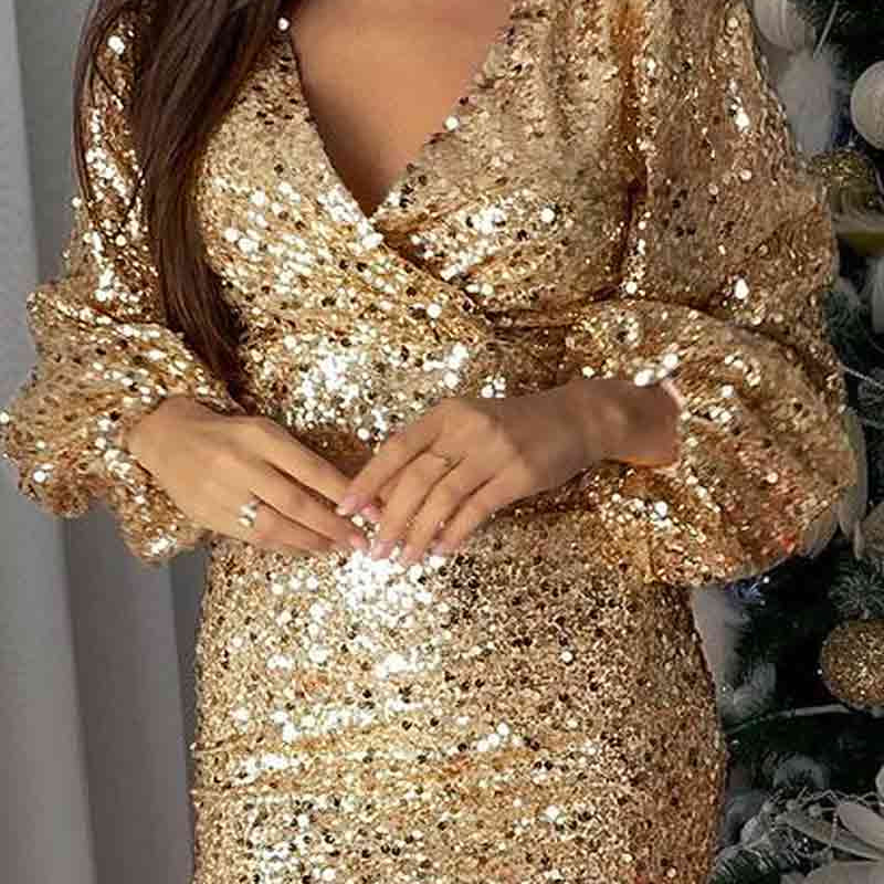 gold sequin pencil dress