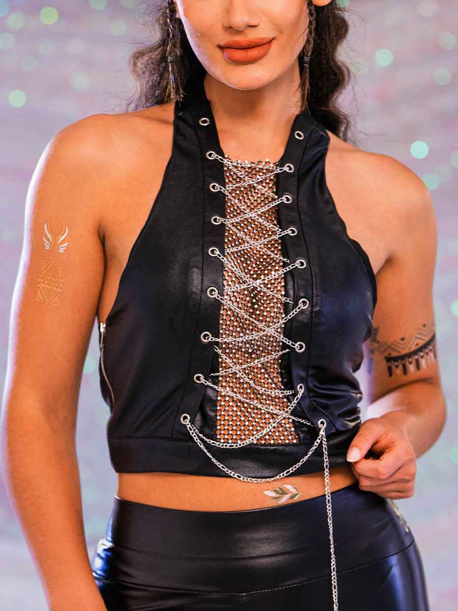 black crop top with rhinestones