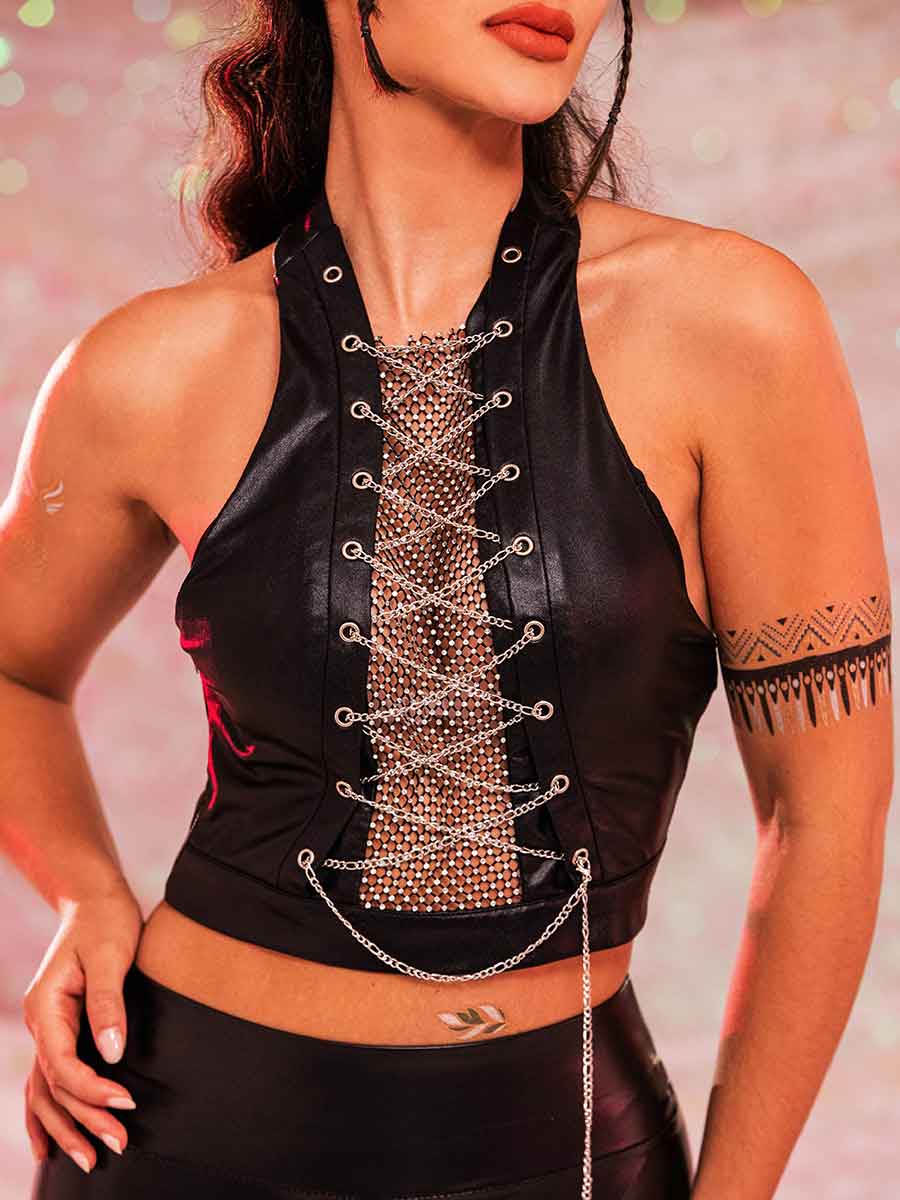 black chain rhinestone top