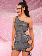 Sexy Silver Sequin One-Shoulder Cutout Dress