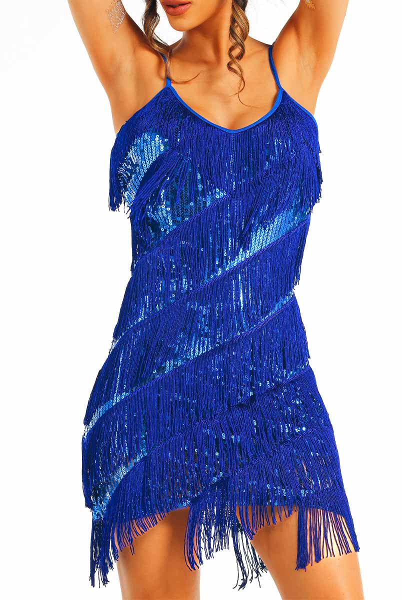 Slim Fit Blue Sequin Mini Dress