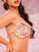 Sparkly Bra - Metal Chain Colorful Sequin Halter Bra