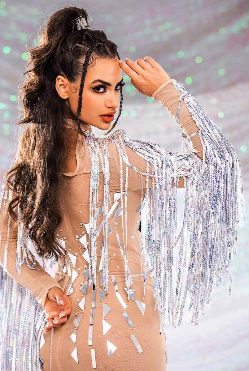 Silver Sequin Tassel Dress - Rhinestone Mirror Mini Dress