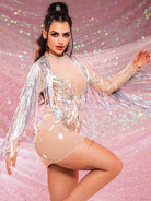 Silver Tassel Dress - Sequin Tassel Mini Dress - Mirror Dress With Rhinestones