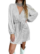 white sequin wrap dress