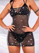 sheer mesh rhinestone dress