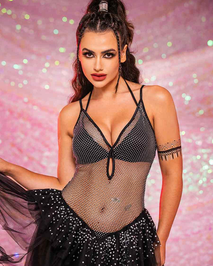 rhinestone black dress