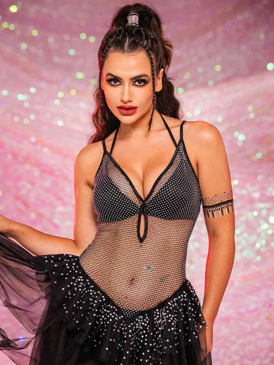 rhinestone black dress