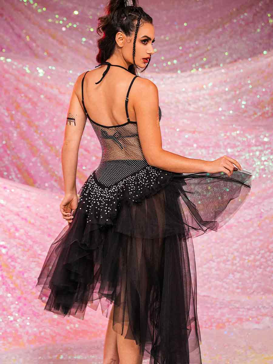 Rhinestone Mesh Tulle Dress