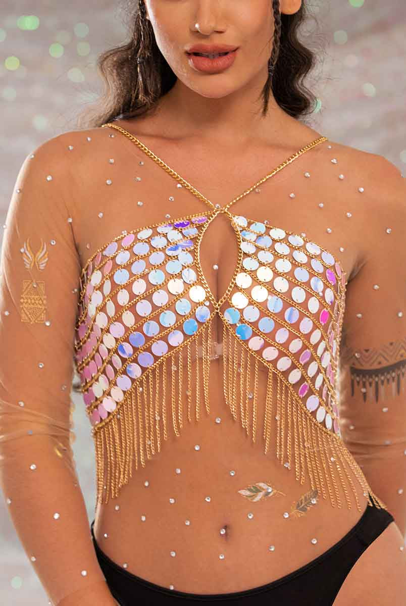 sequin fringe top