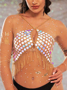 metallic fringe top