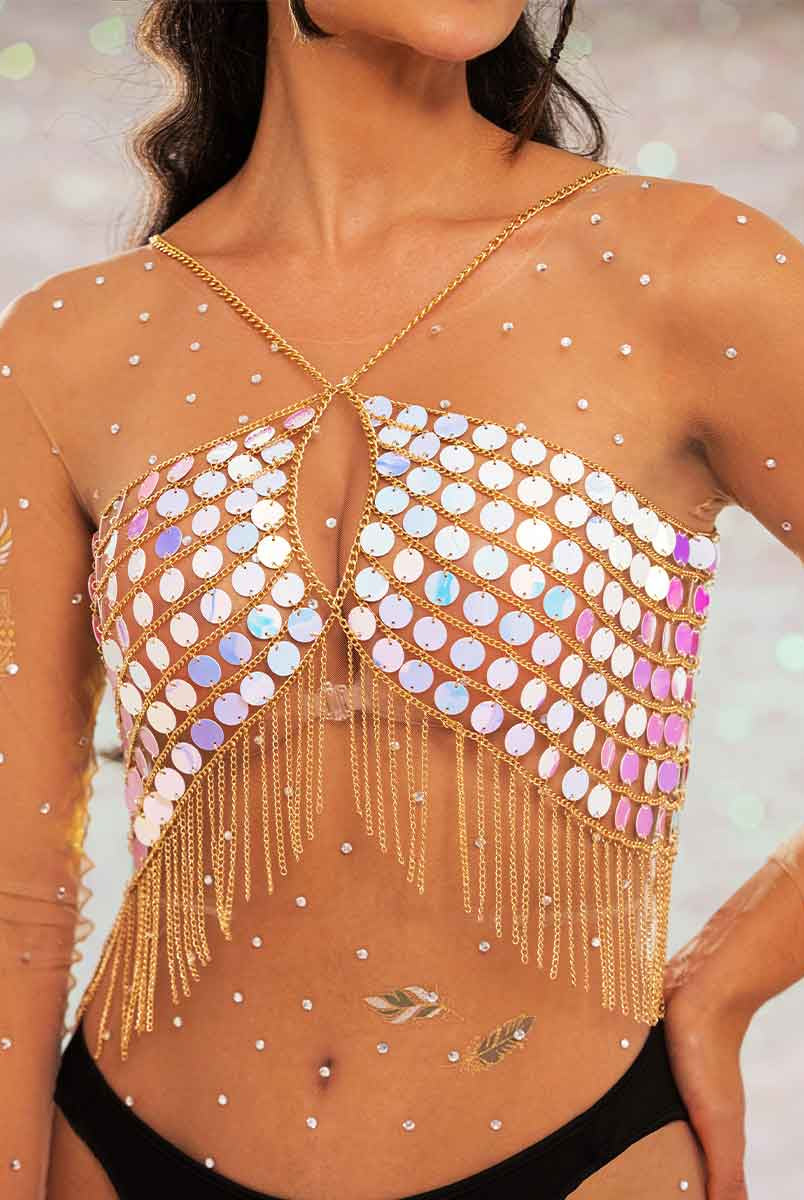 sequin tassel top
