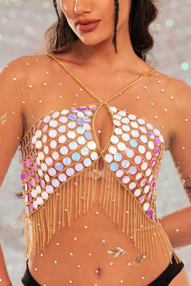 Metallic Chain Fringe Sparkly Top