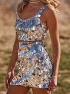 Sequin Two Piece Skirt Set - Silver Skirt And Top Set