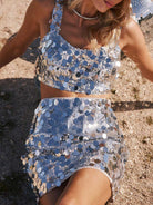 silver sequin two piece set