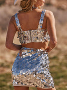 Silver Sequin Set - Sequin Two Piece Skirt Set - Silver Skirt And Top Set