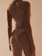 Sheer Mesh Beaded Maxi Dress