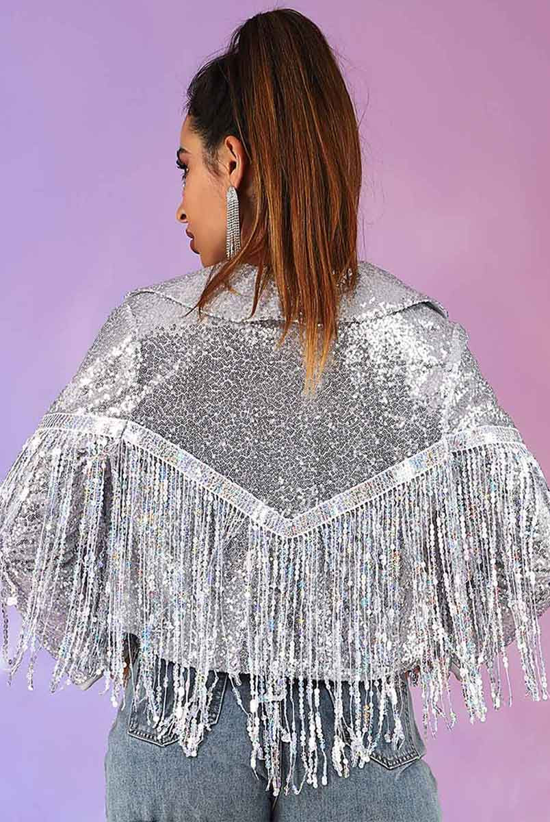 silver sequin bomber jacket
