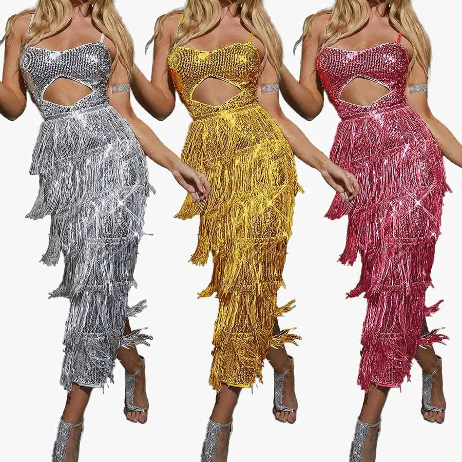 Sparkly Fringe Midi Dress