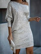 silver long sleeve sequin dress