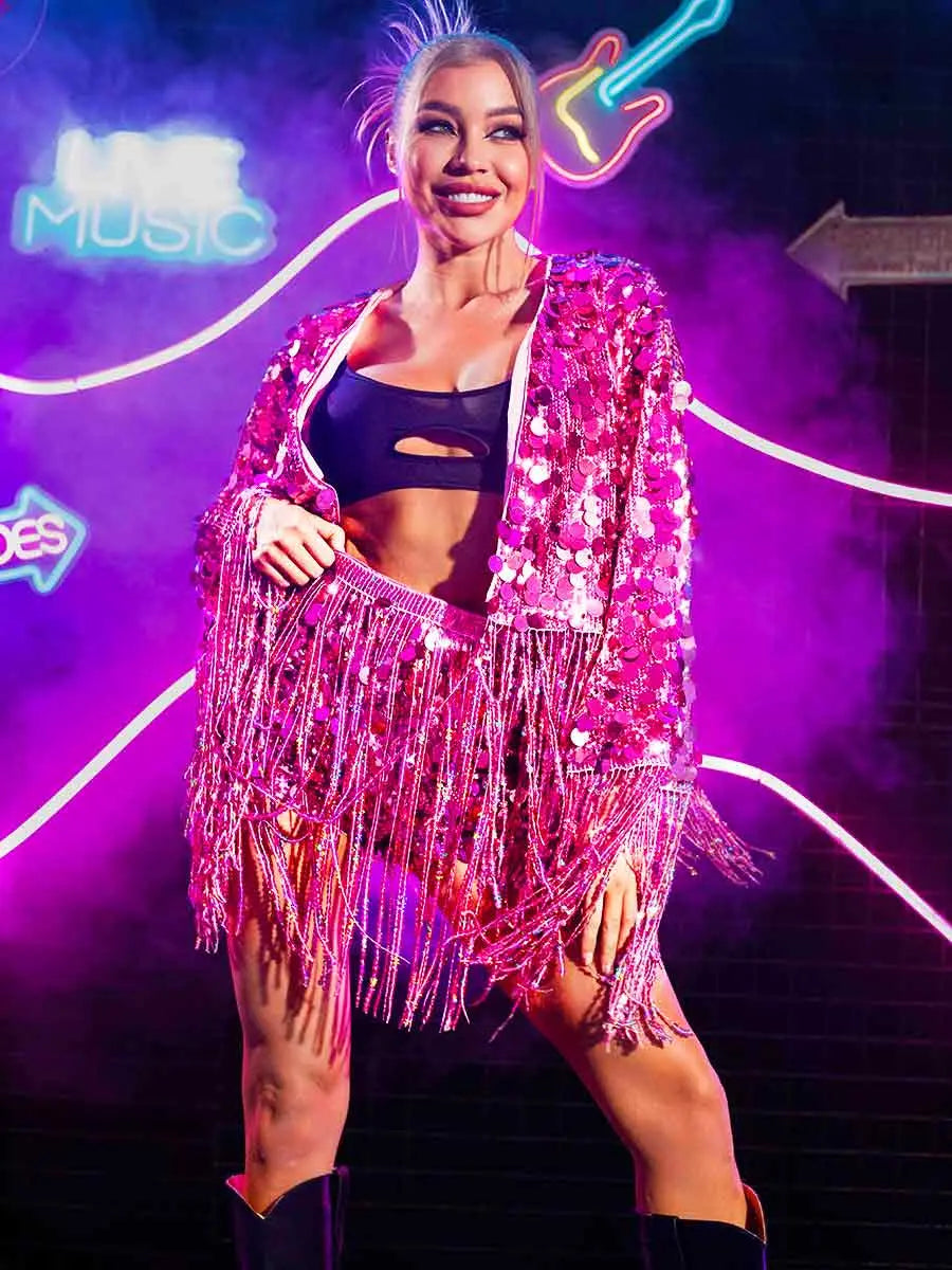 Sparkly Pink Fringe Sequin Set