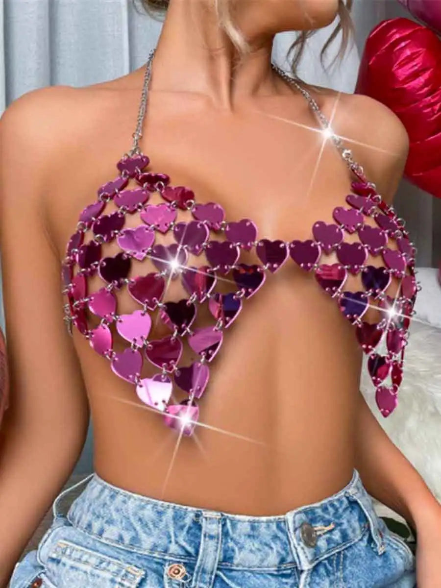 Rose red sequin bra