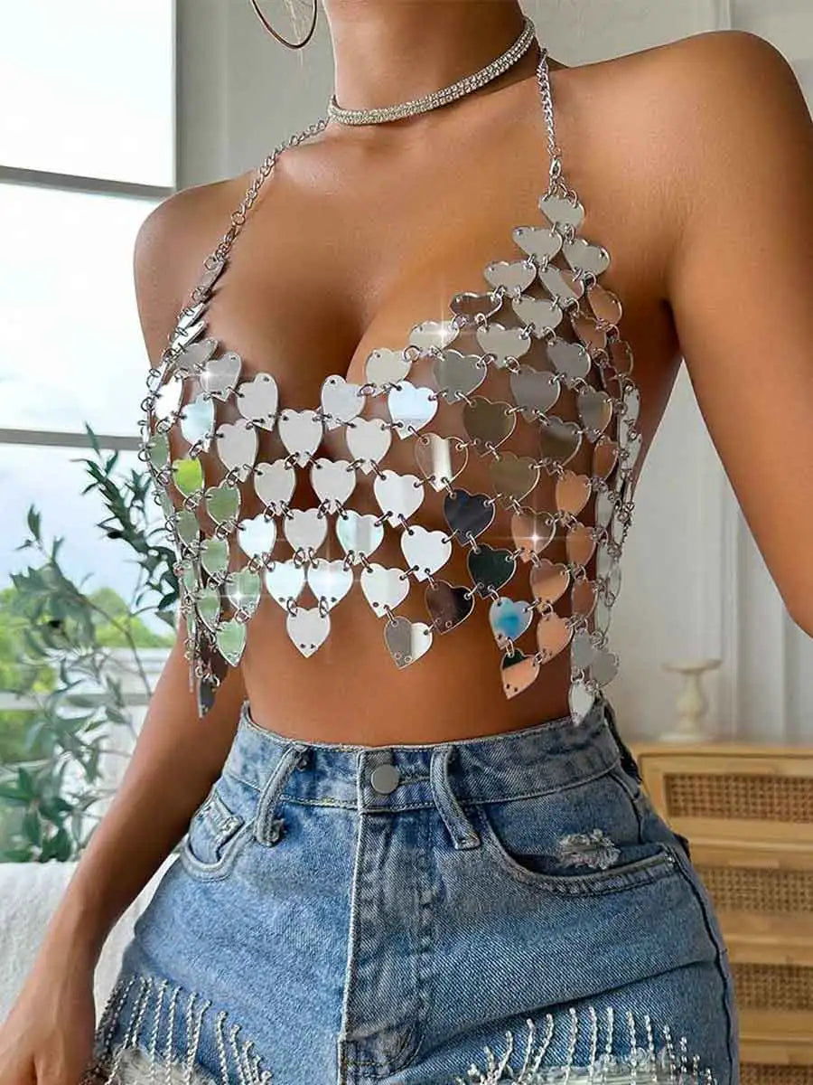 Silver Sequin Bralette Top - Heart-Shaped Sequins – Victray