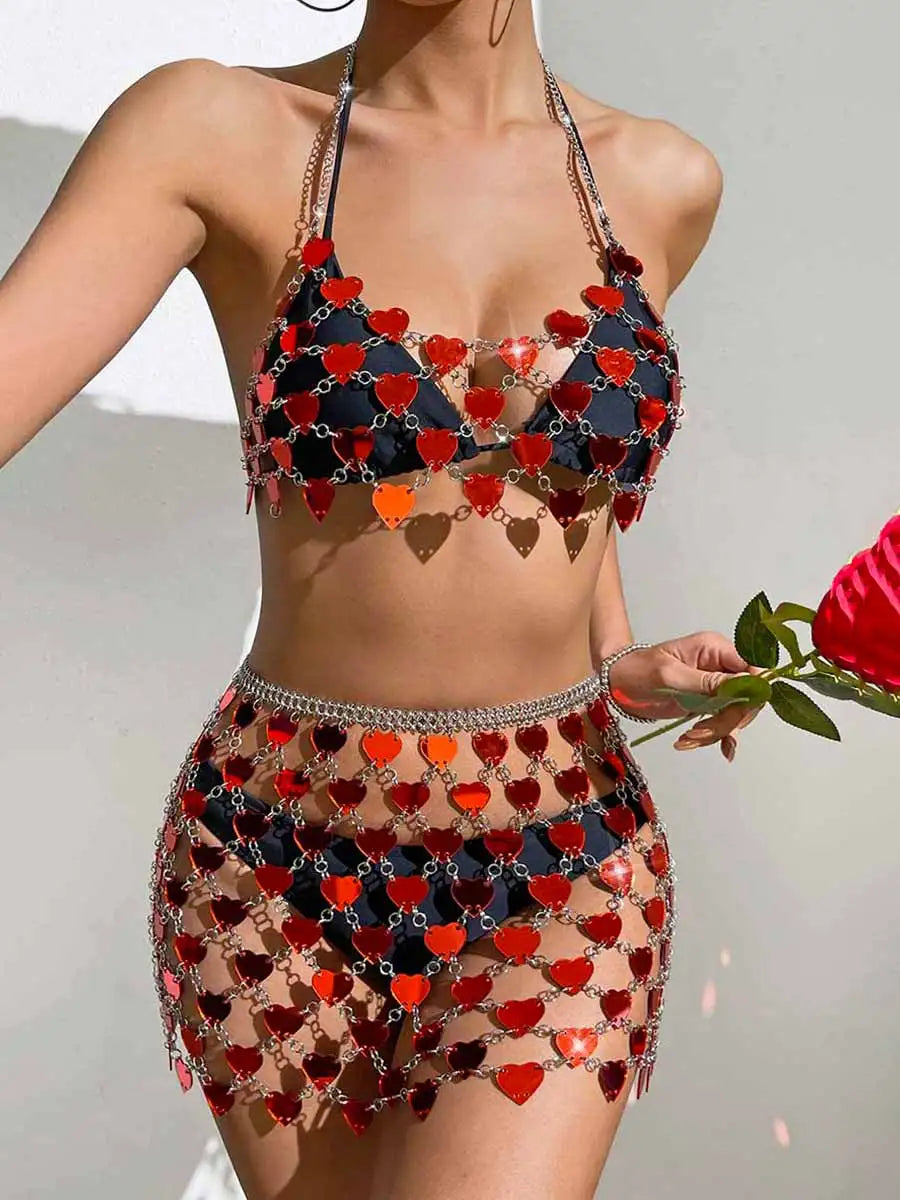 Red Heart Sequin Set