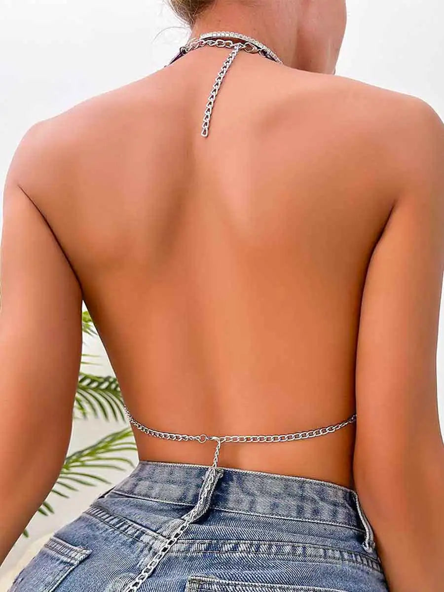 Purple Sequin Bra - Halter Neck Purple Sparkly Bra Top