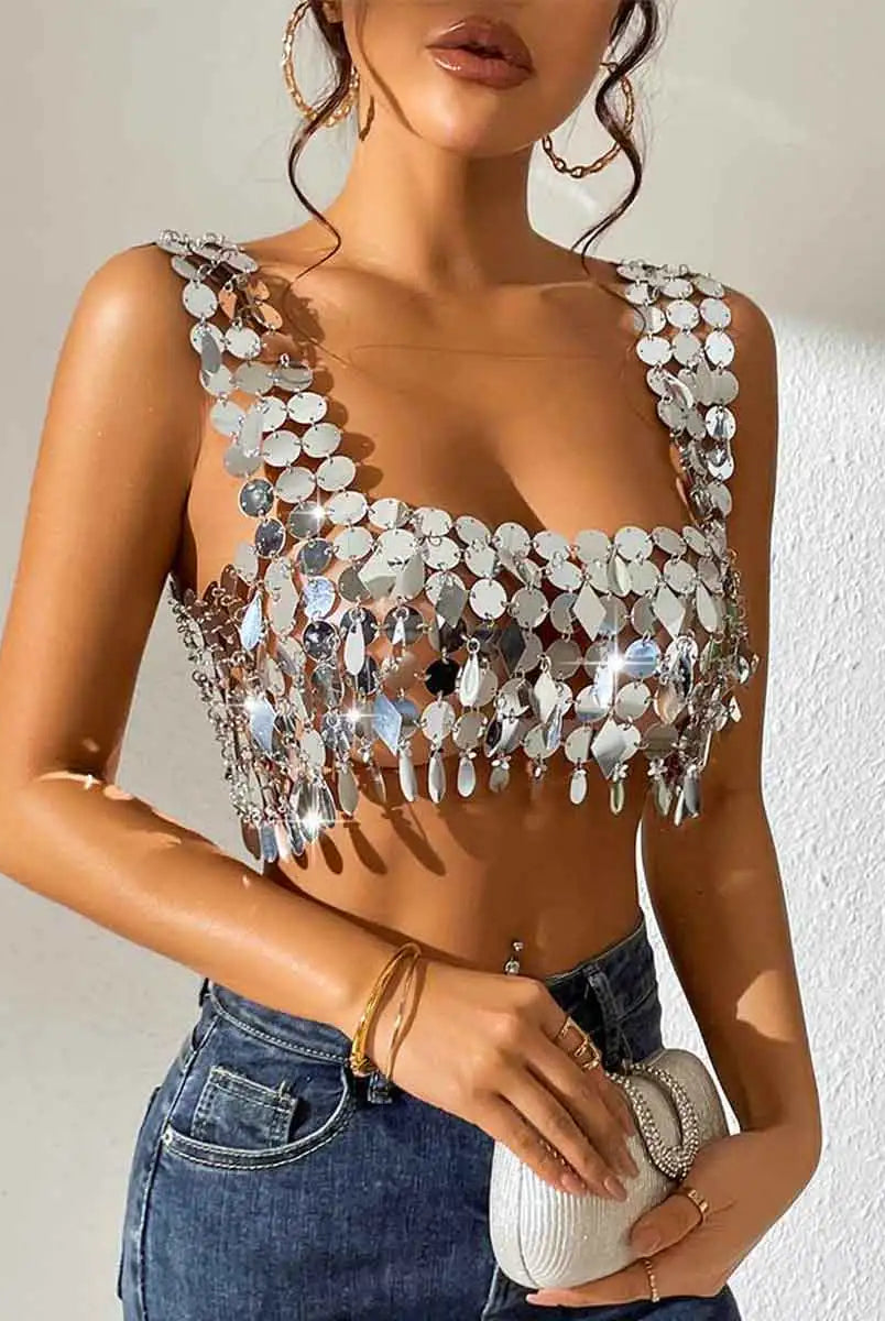 Silver large sequin top
