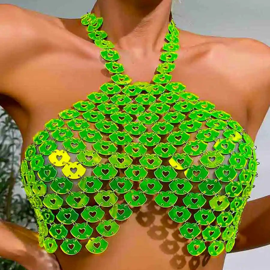 Green Sparkly Bra With Glamorous Backless Design