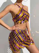 Purple And Gold Sequin Skirt Suit