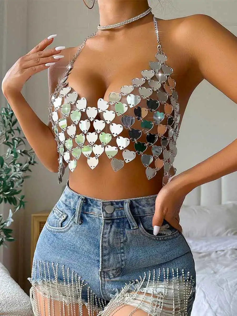 Silver Heart Sequin Top