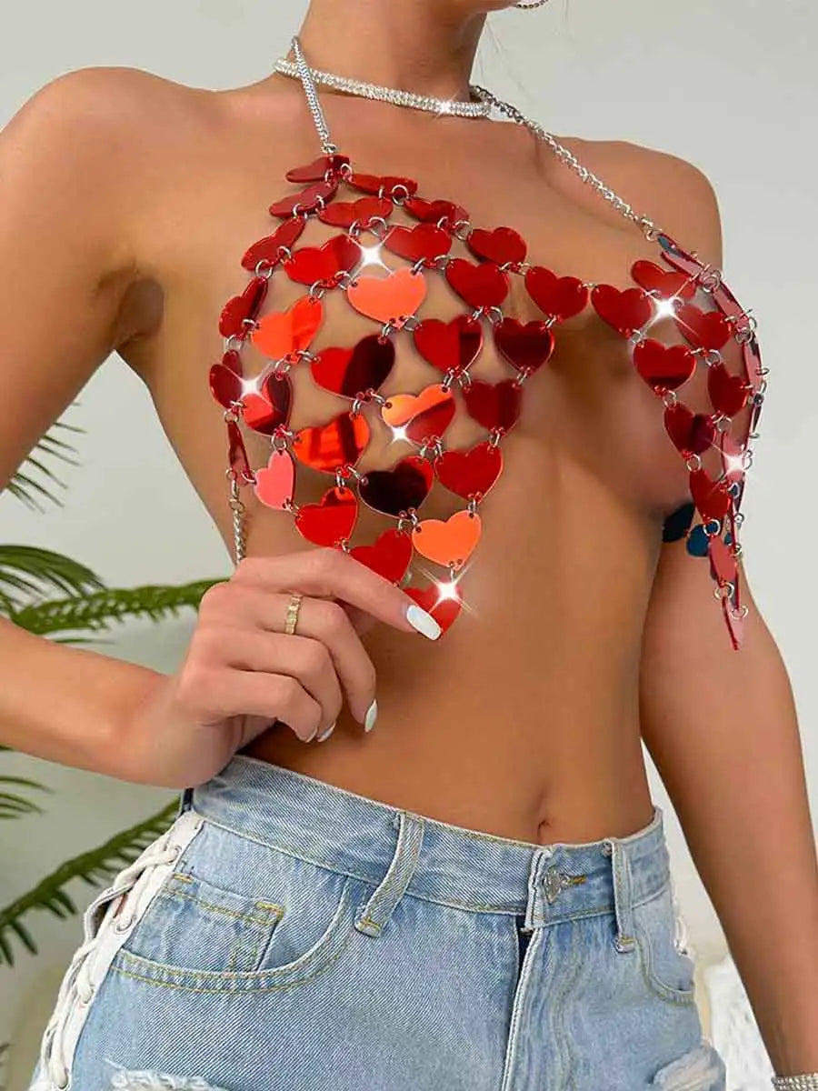Red Sequin Heart Bralette