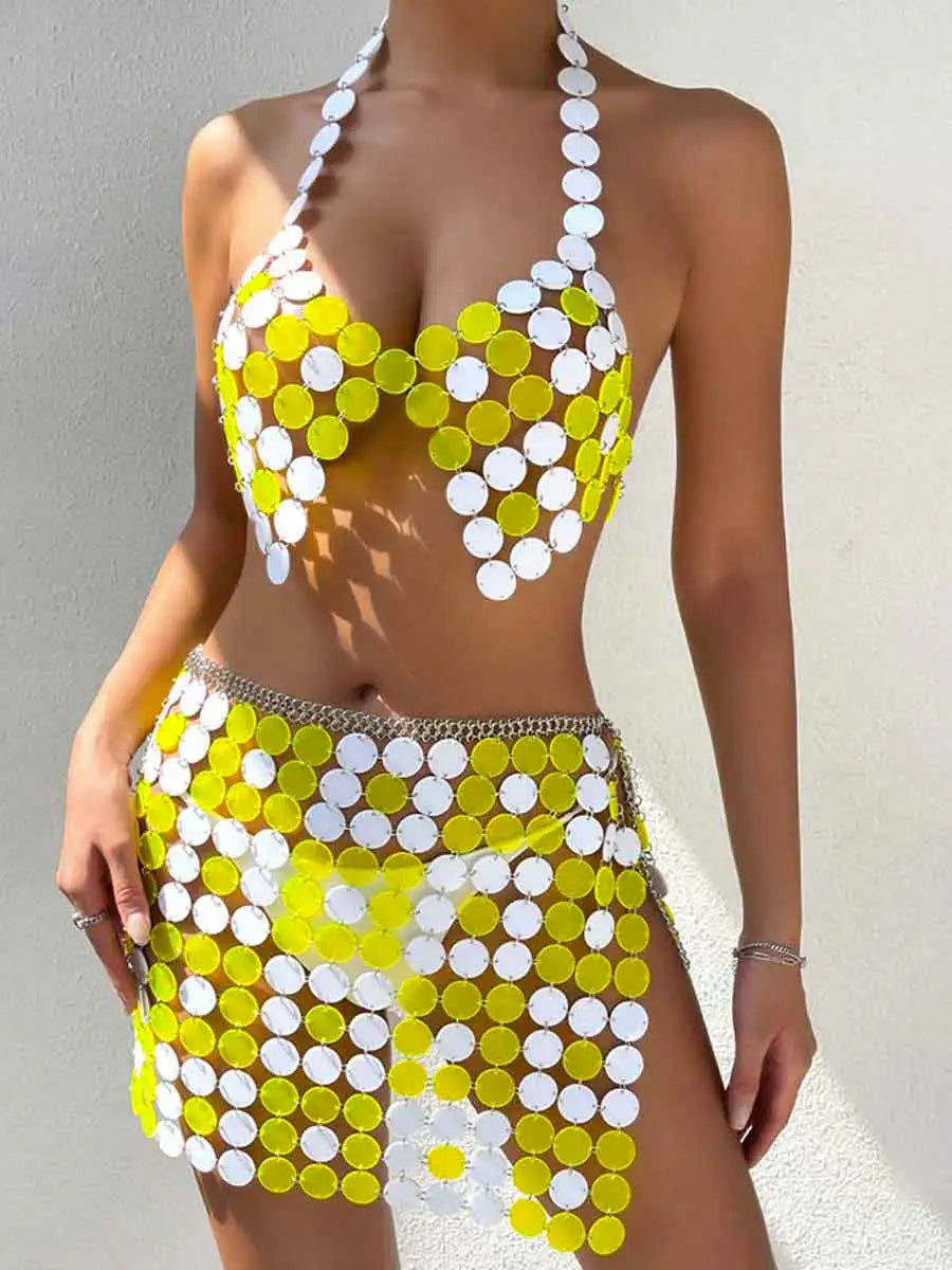 Two-Piece Yellow Sequin Set