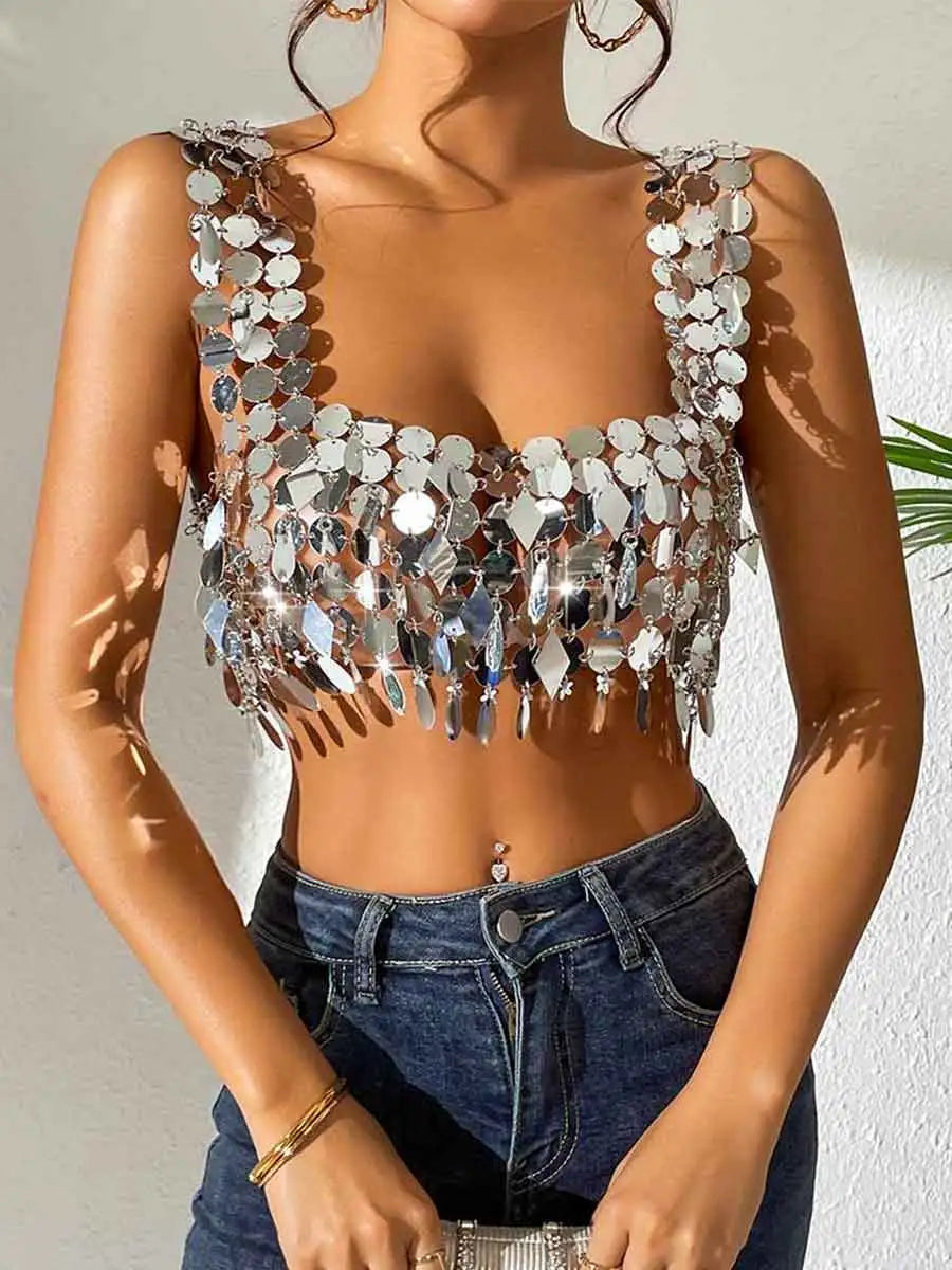 Silver Sequin Bra Top