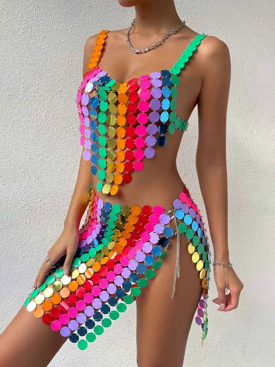 Rainbow Sequin Skirt Set