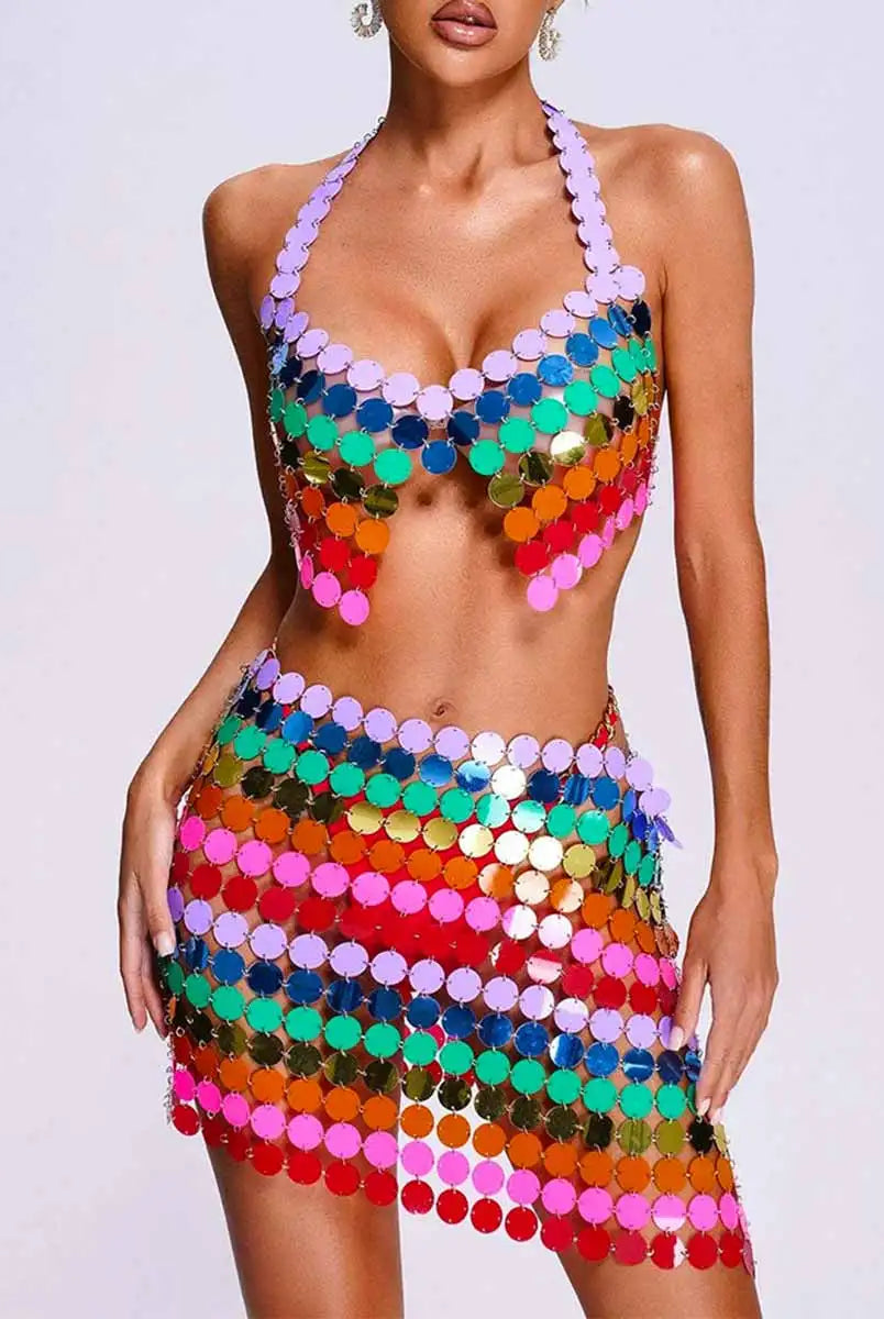 Rainbow Sequin Mini Skirt