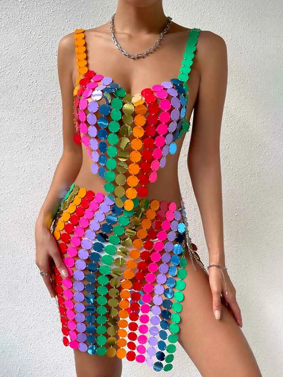 Rainbow Sequin Bra Top & Skirt